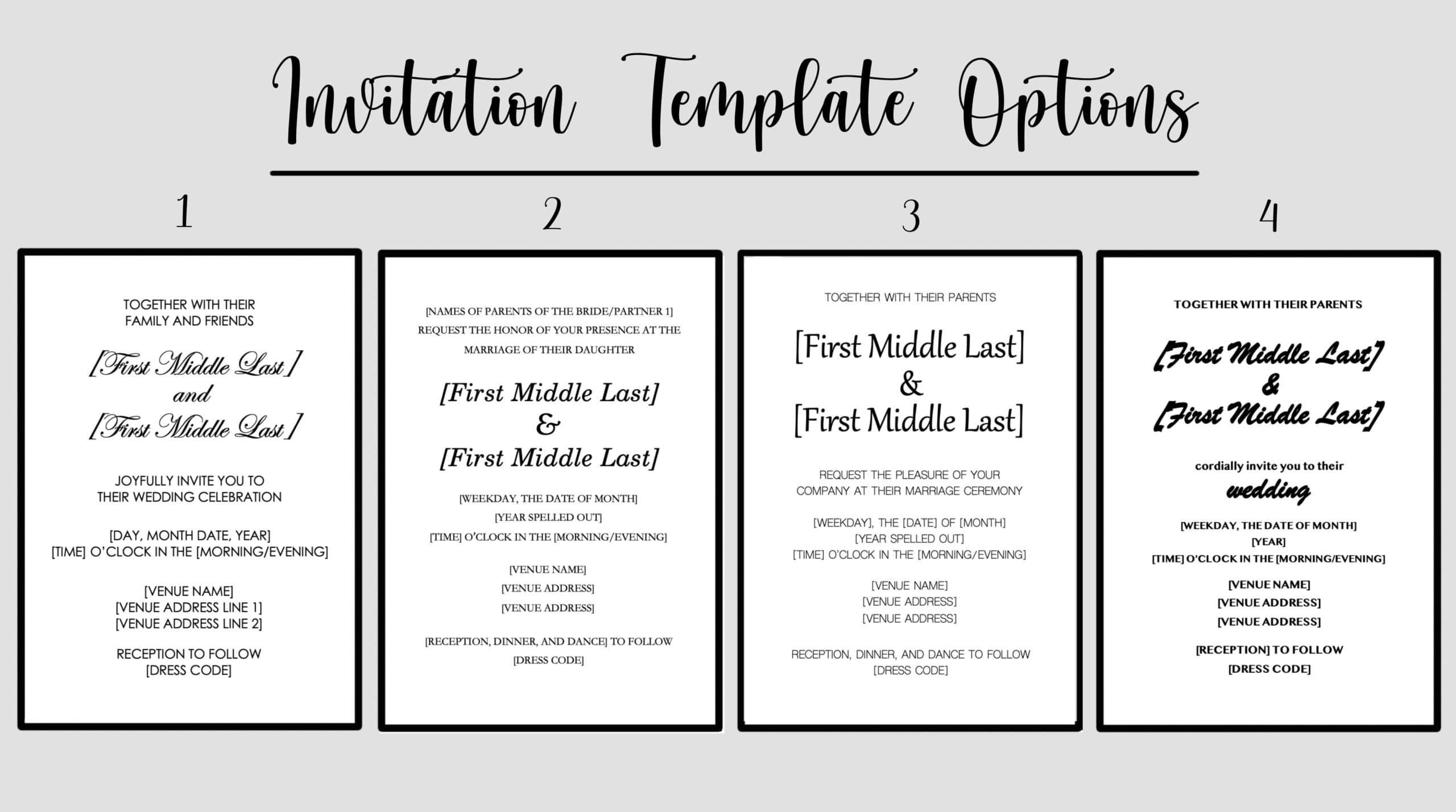 Invitation Template Options with numbers